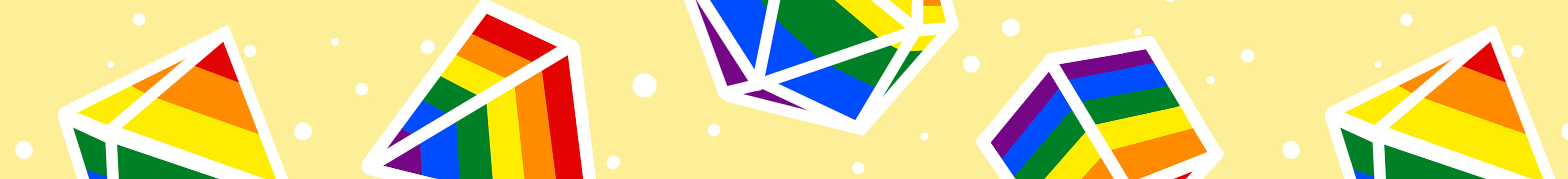 Rainbow Dice surface pattern features rainbow stripe ttrpg dice on a yellow background.