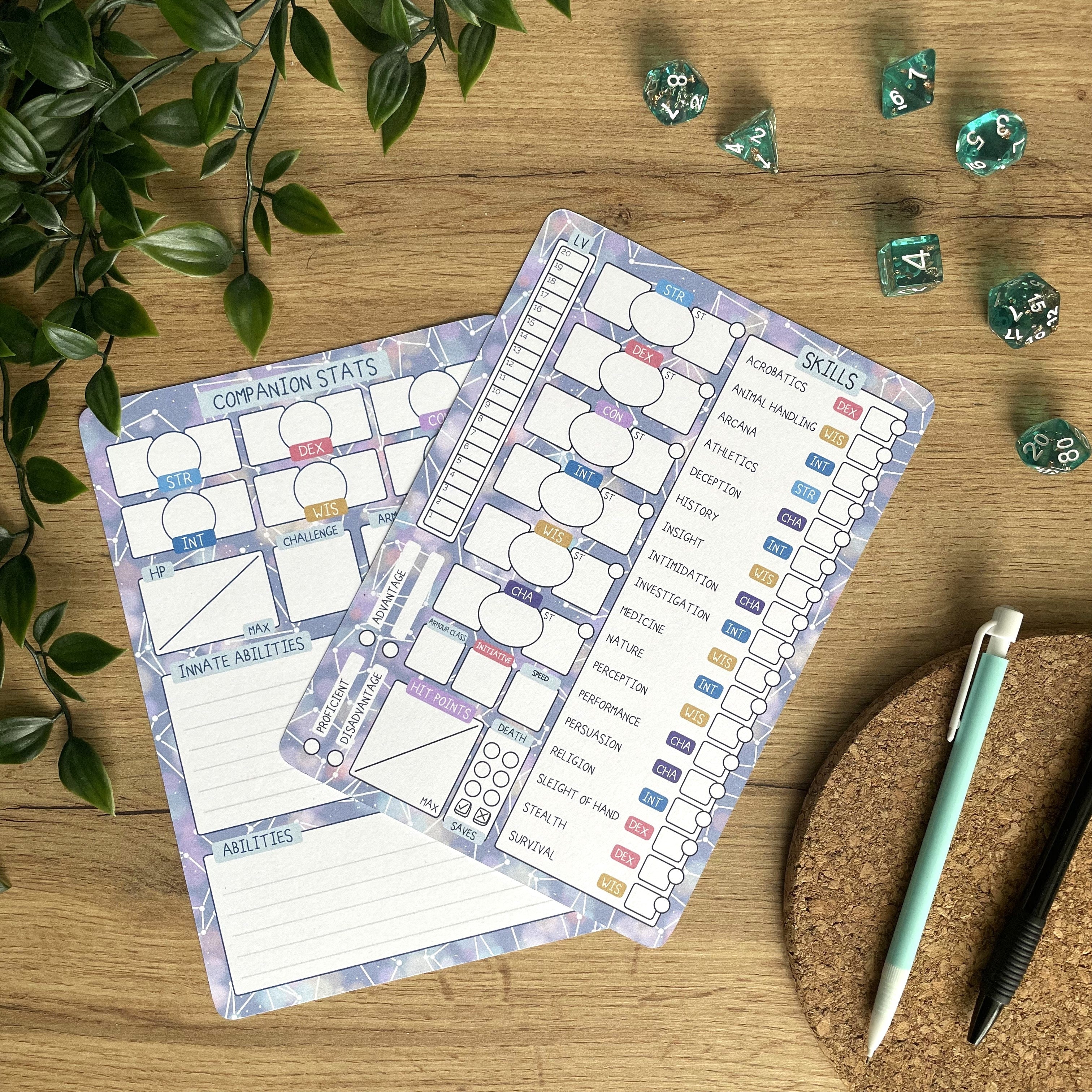 Starry Dice A5 D&D5e Skill Card set