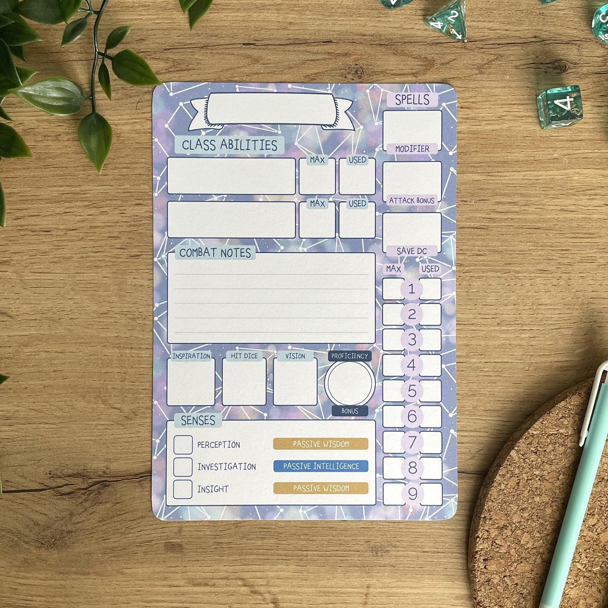 Starry Dice A5 D&D5e Skill Card set