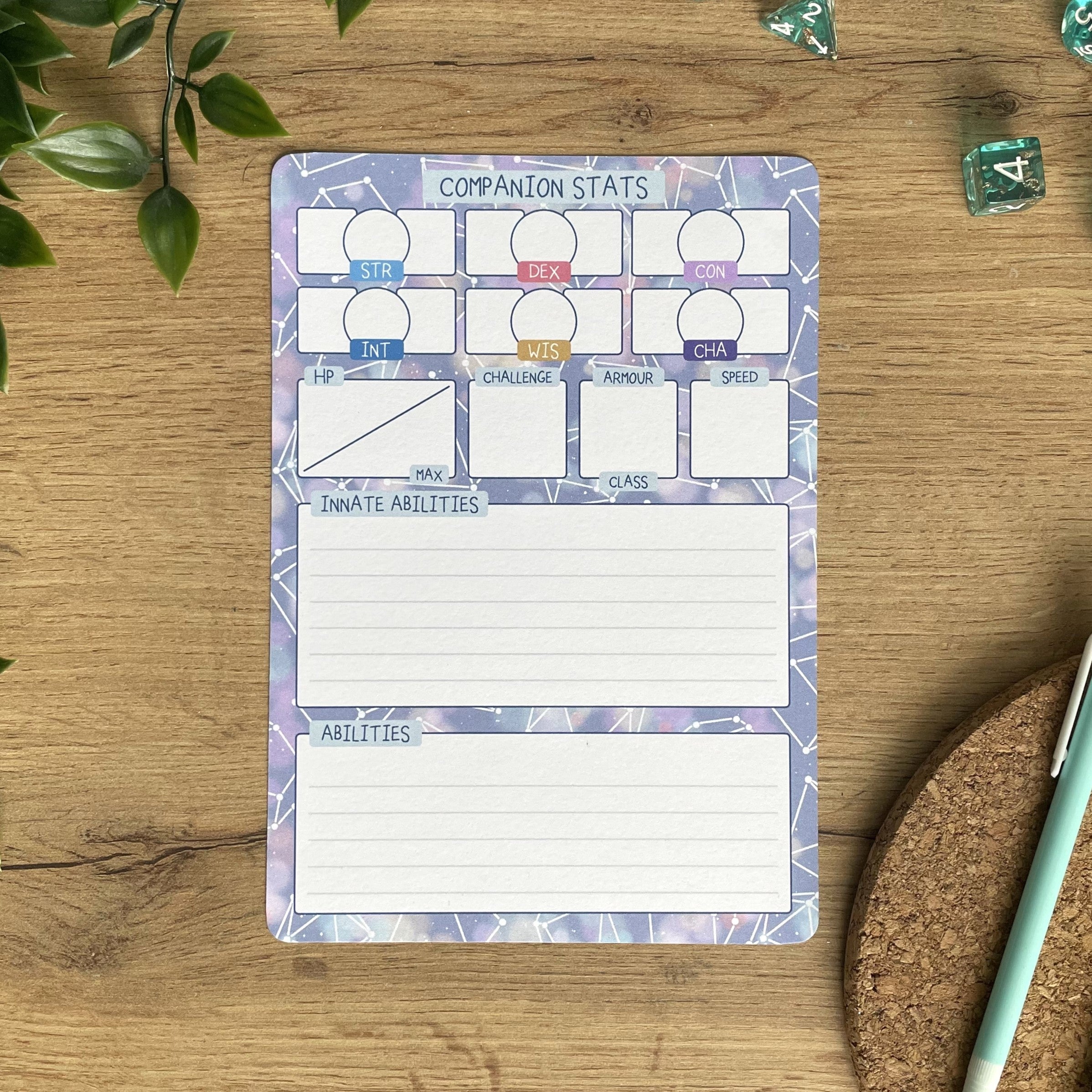 Starry Dice A5 D&D5e Skill Card set