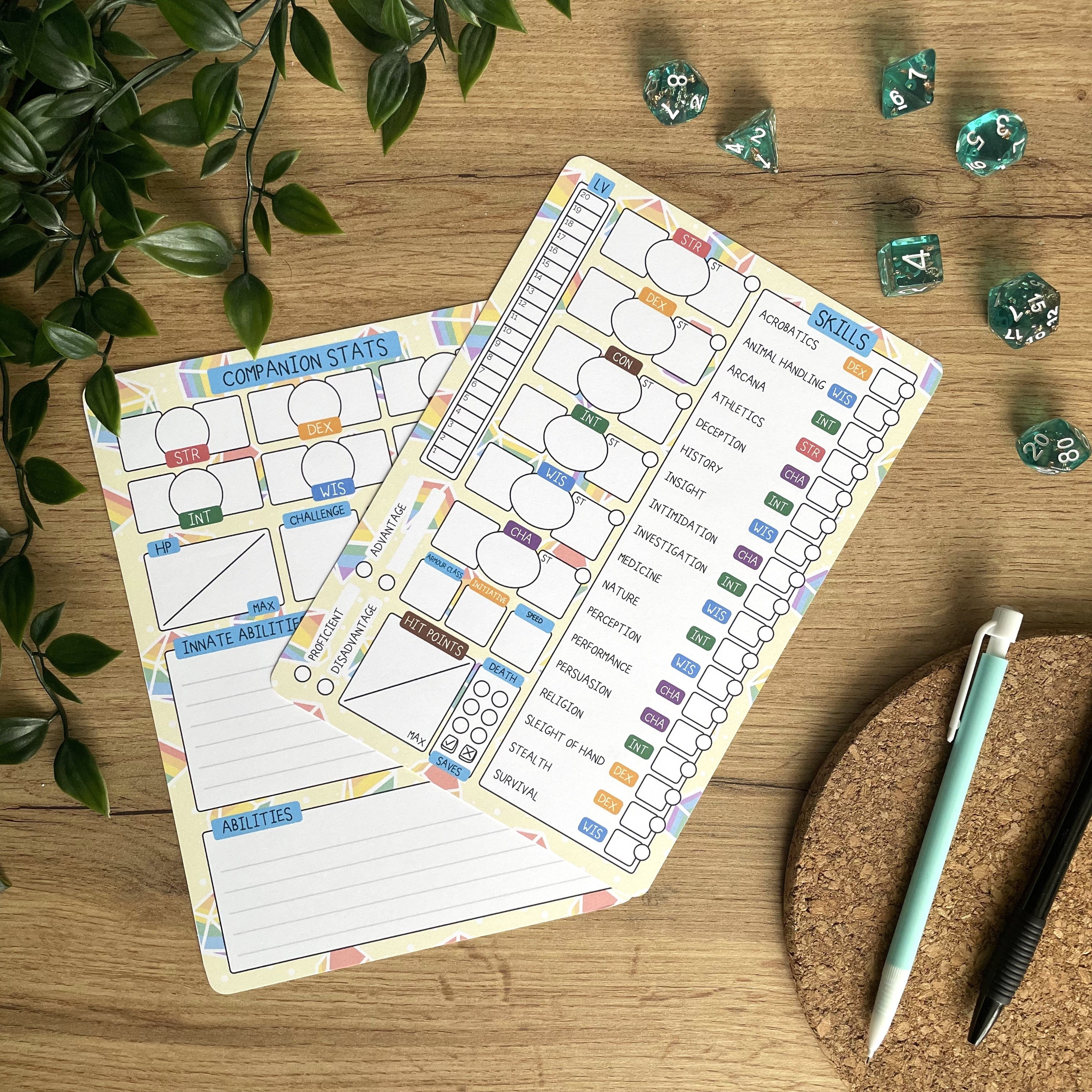 Rainbow Dice A5 D&D5e Skill Card set