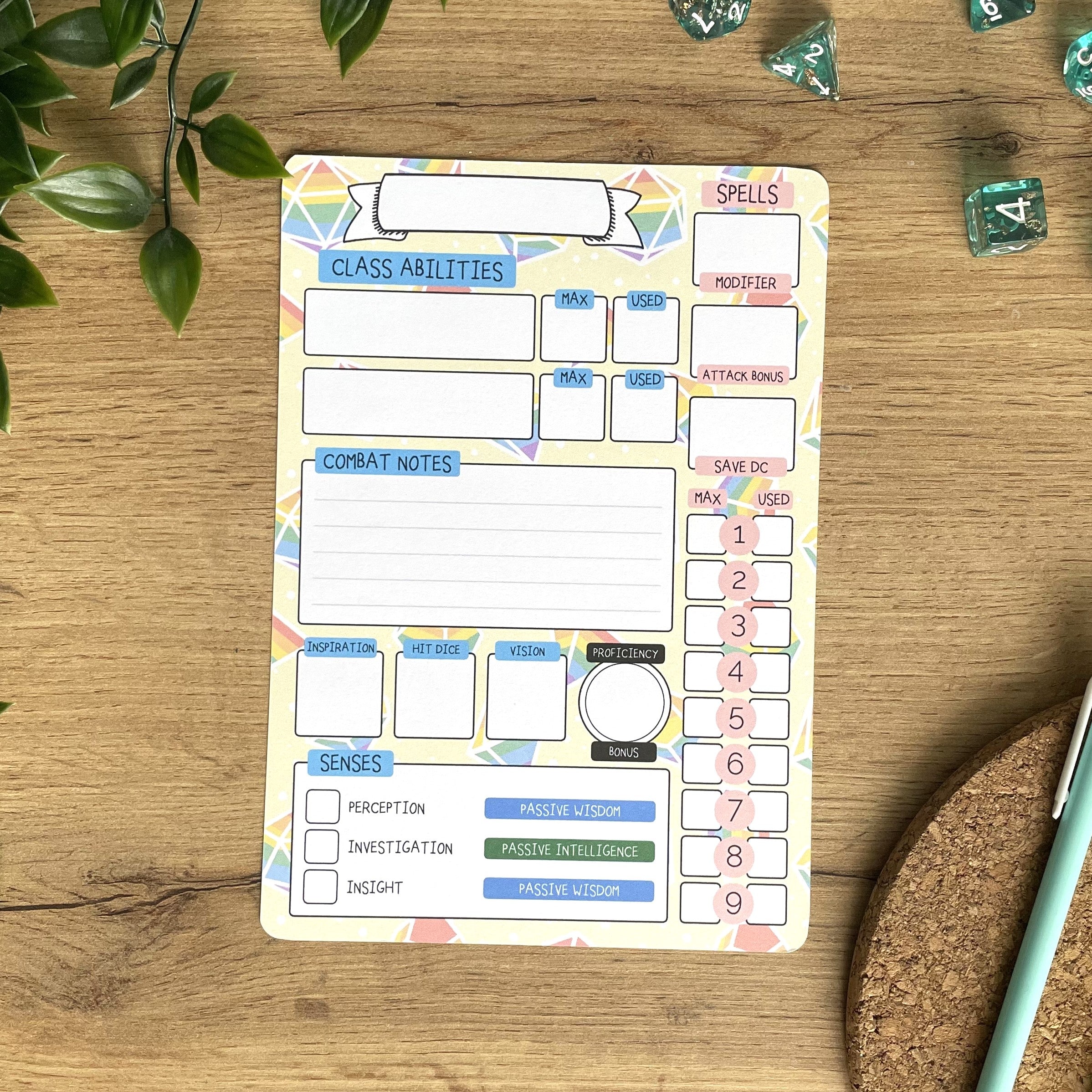 Rainbow Dice A5 D&D5e Skill Card set