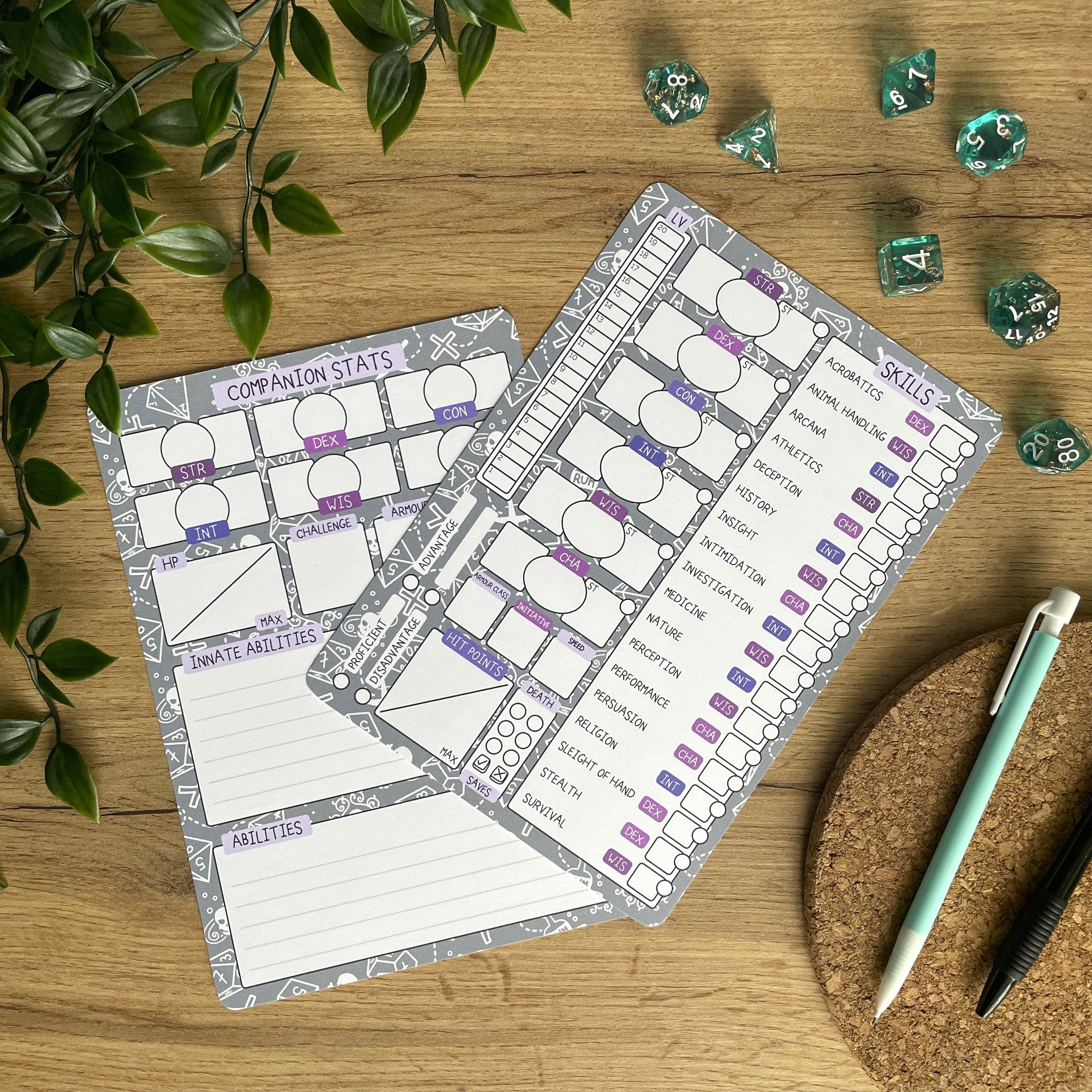 Gothic Pirate A5 D&D5e Skill Card set