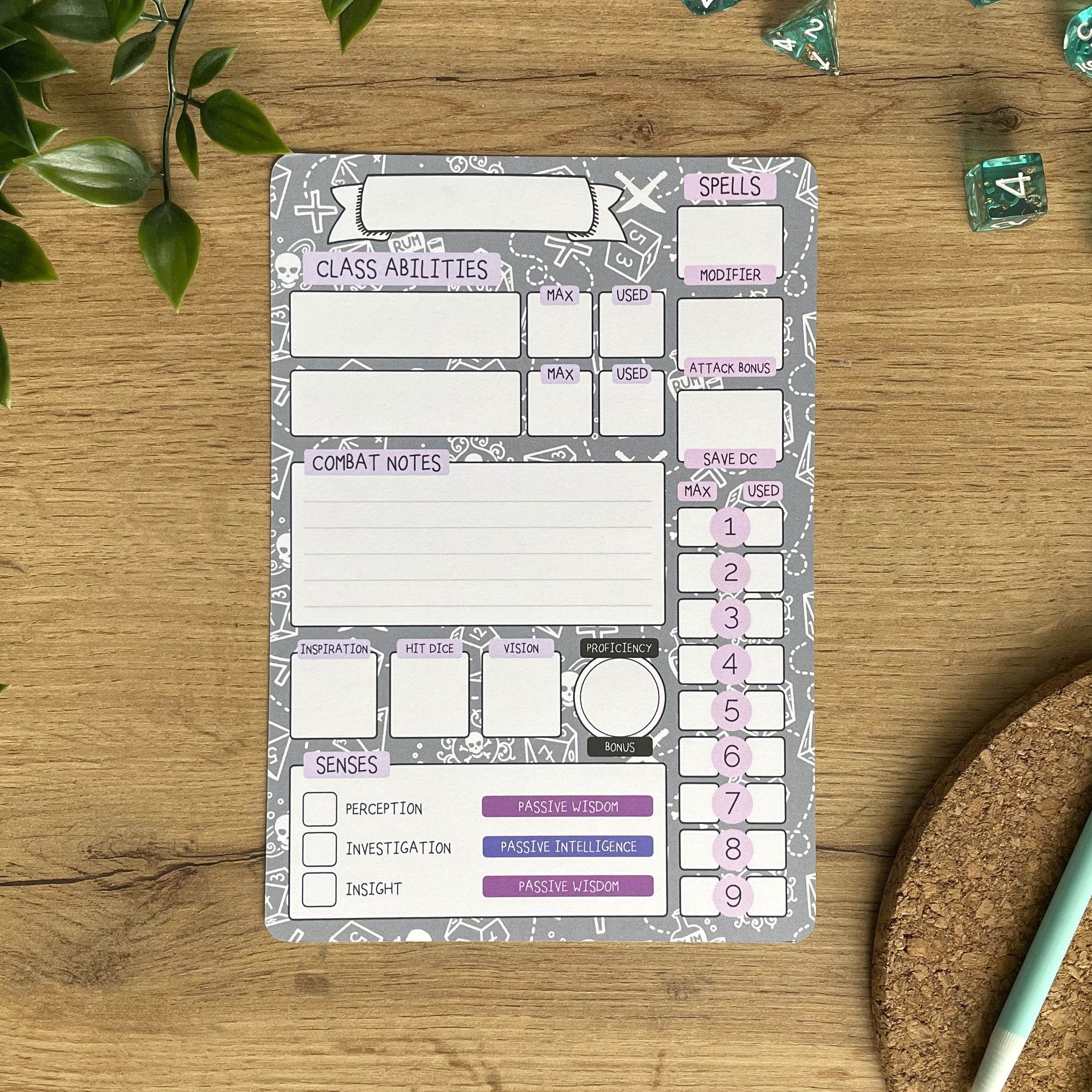 Gothic Pirate A5 D&D5e Skill Card set