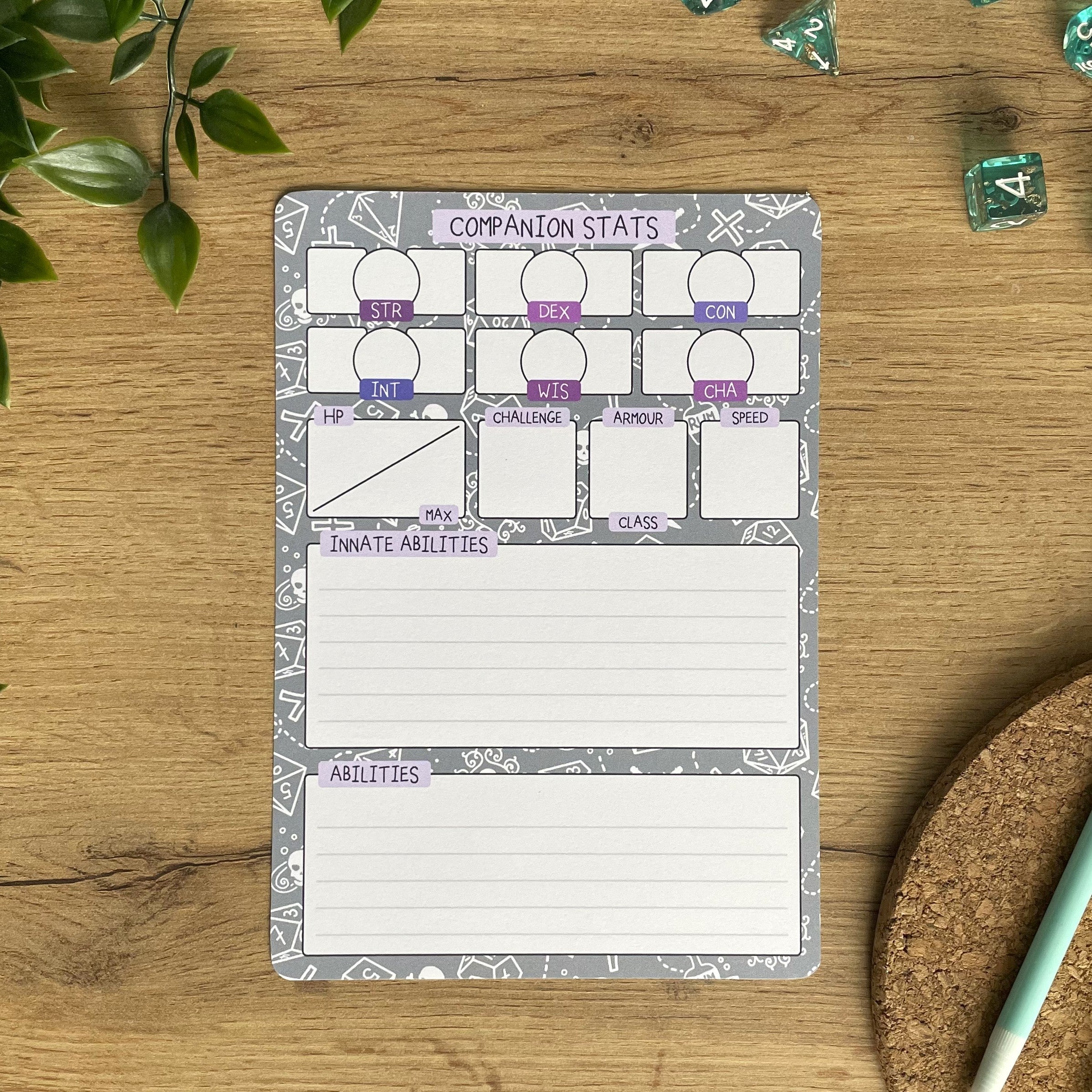 Gothic Pirate A5 D&D5e Skill Card set