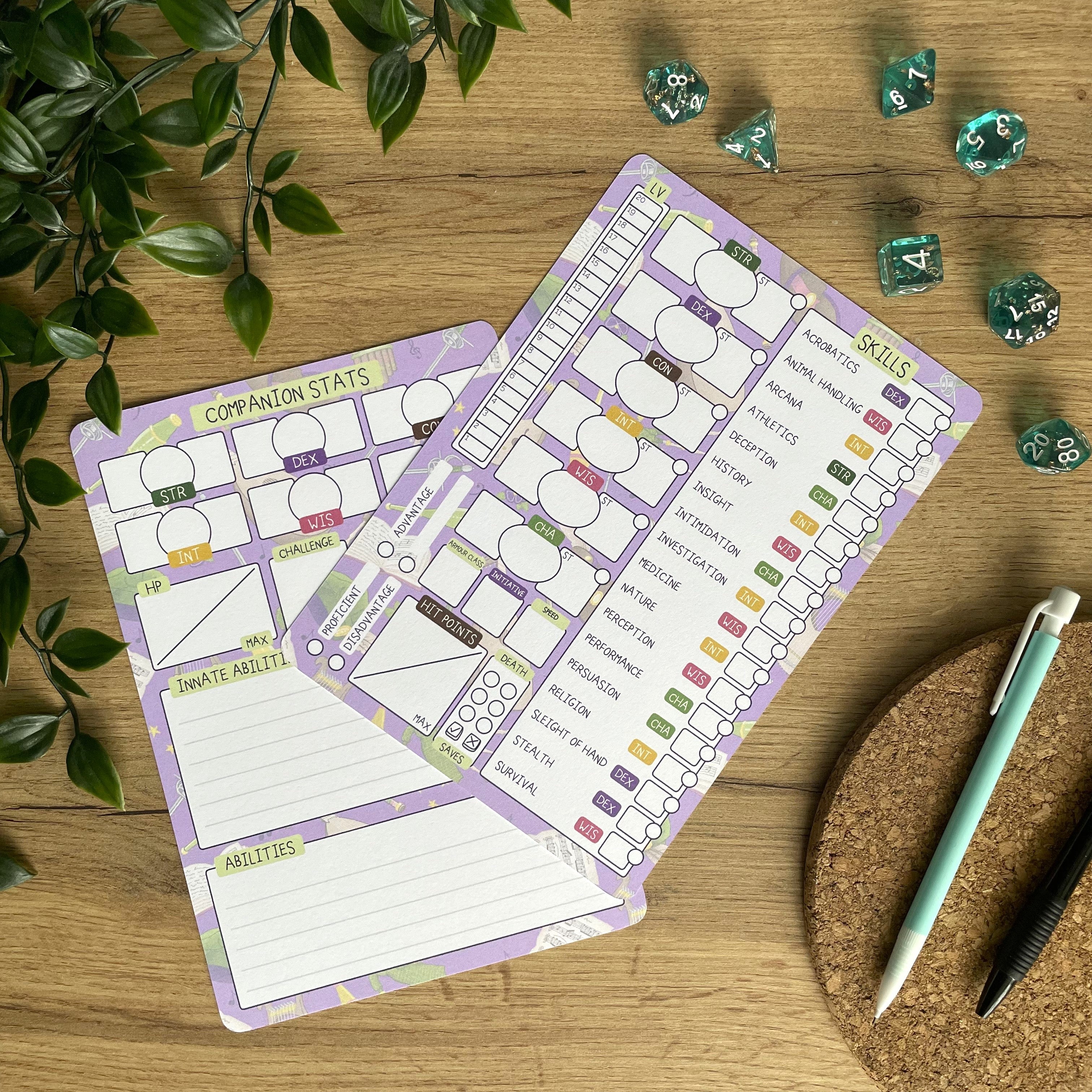 Bardic Musings A5 D&D5e Skill Card set