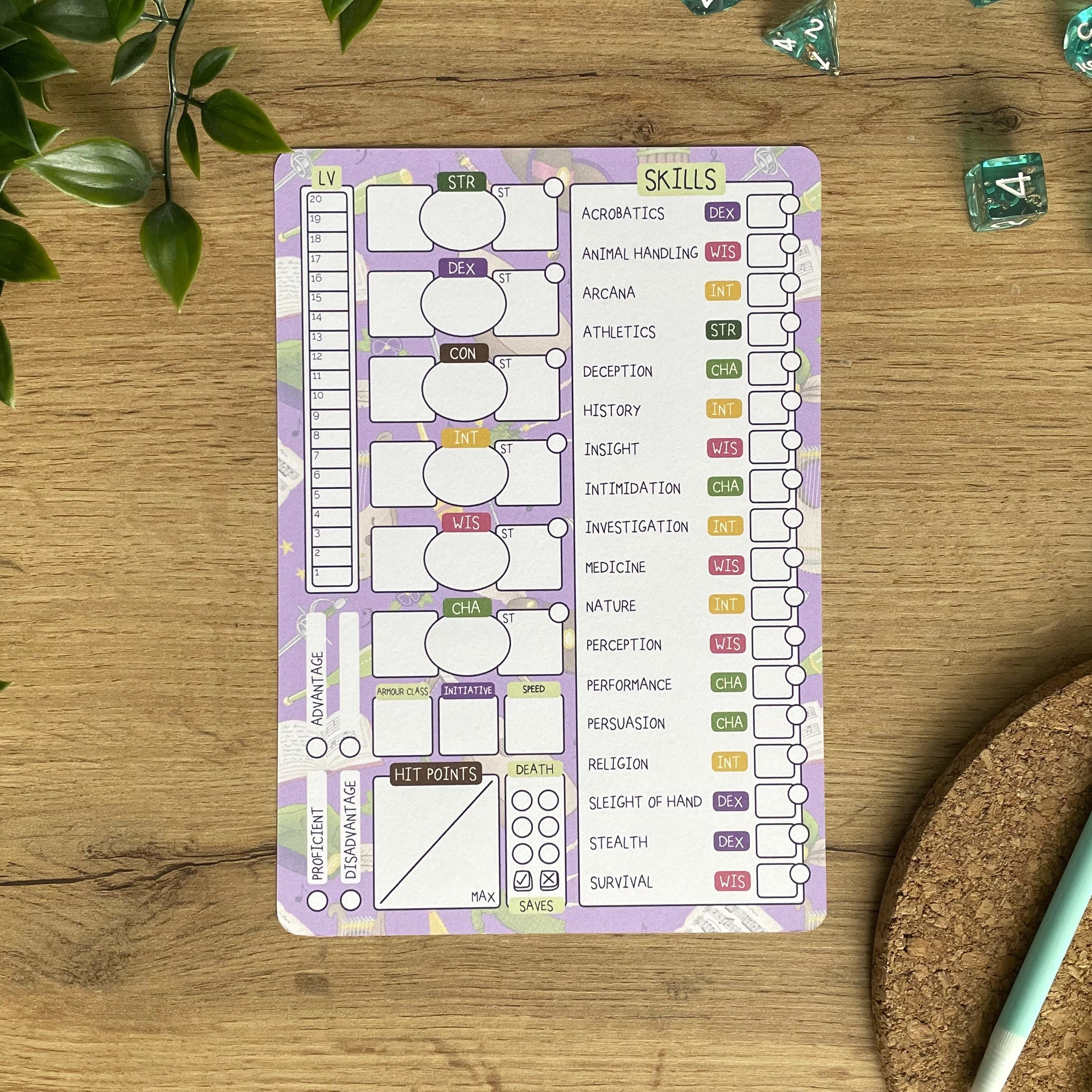 Bardic Musings A5 D&D5e Skill Card set