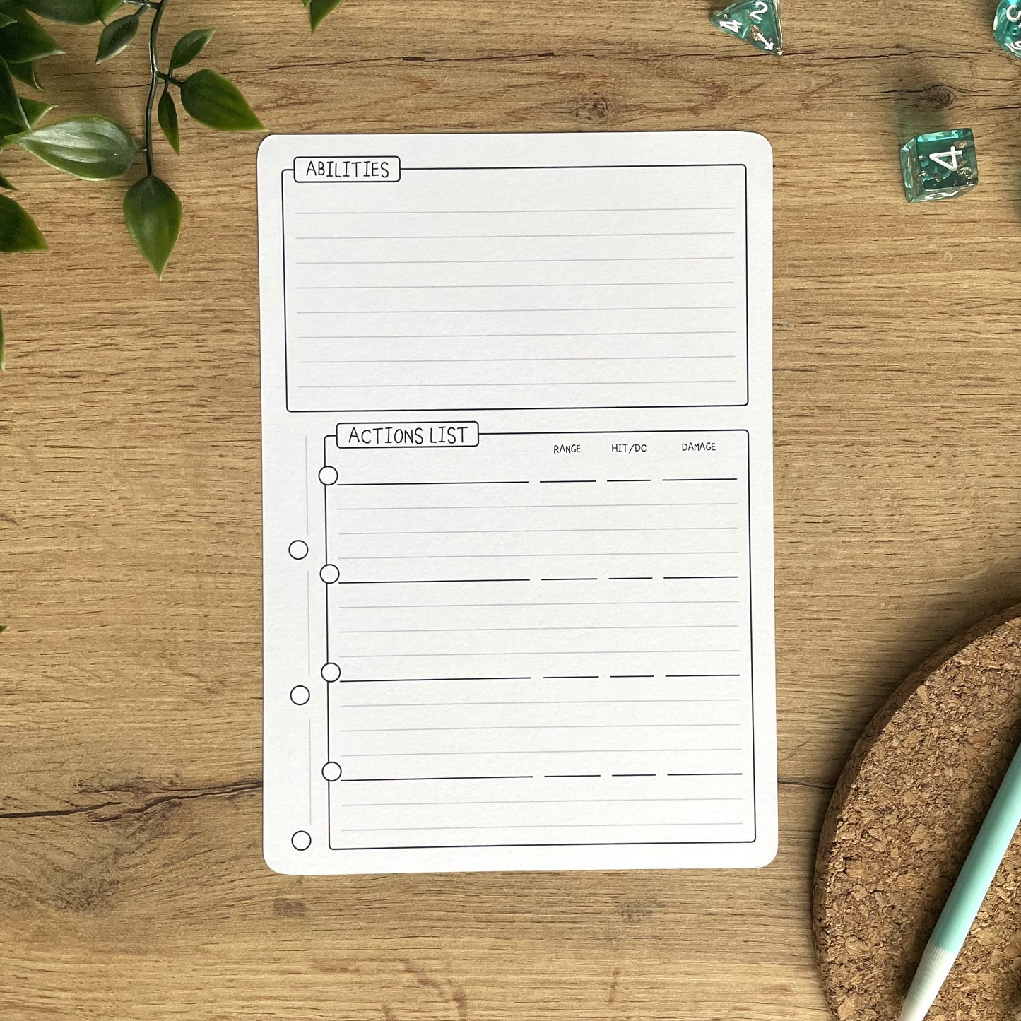 Plain A5 D&D5e Skill Card set