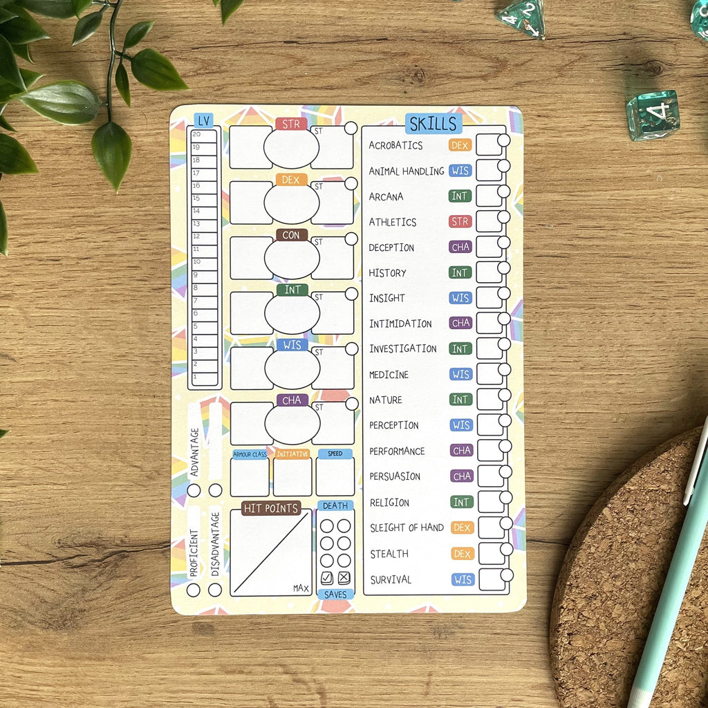 Rainbow Dice A5 D&D5e Skill Card set