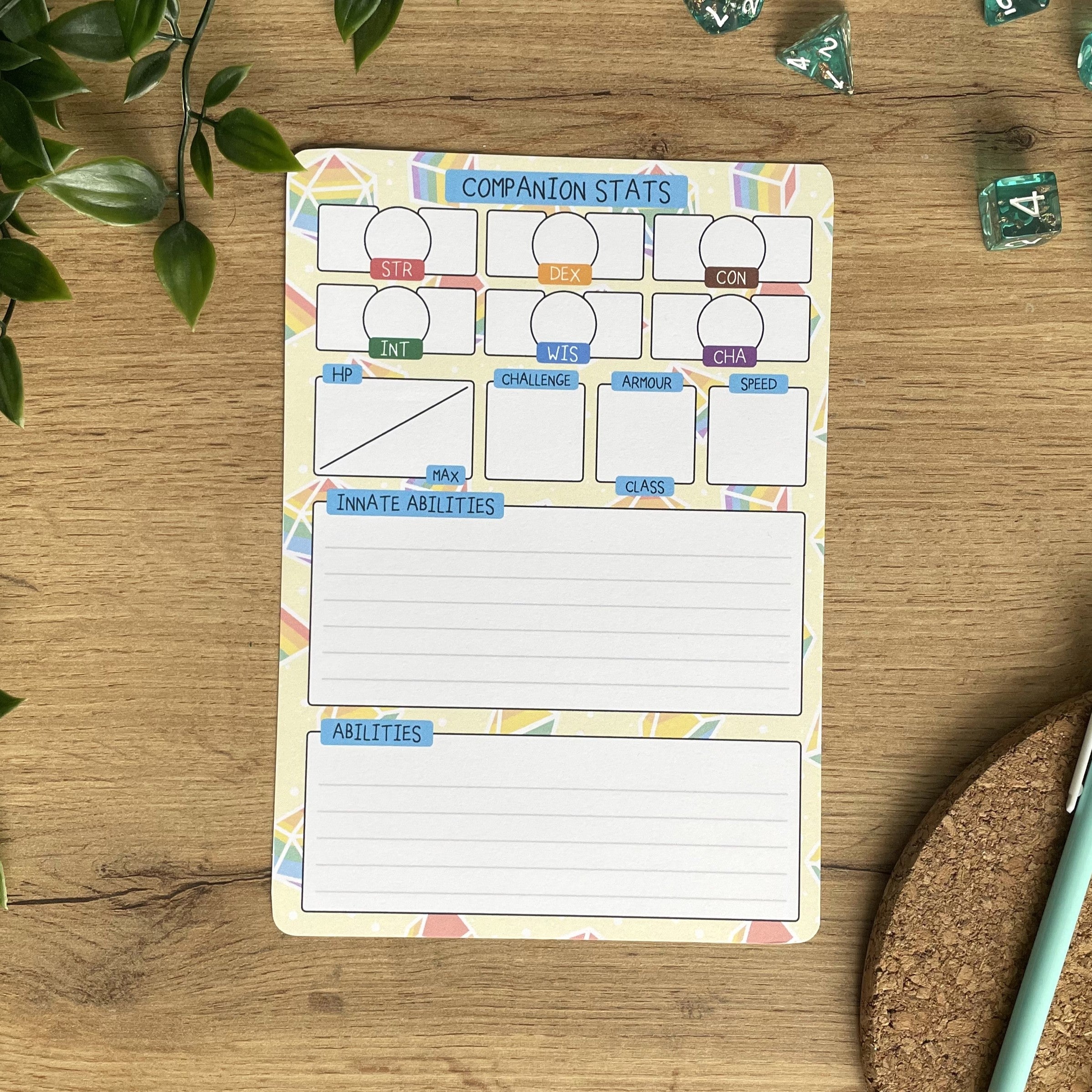 Rainbow Dice A5 D&D5e Skill Card set
