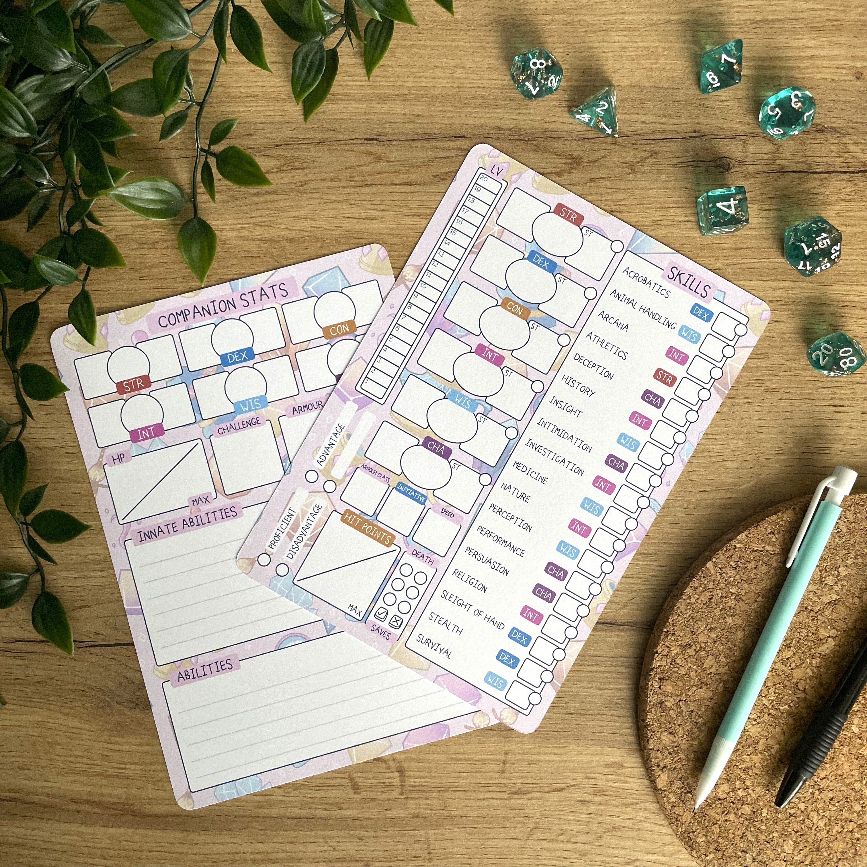 Genielock A5 D&D5e Skill Card set