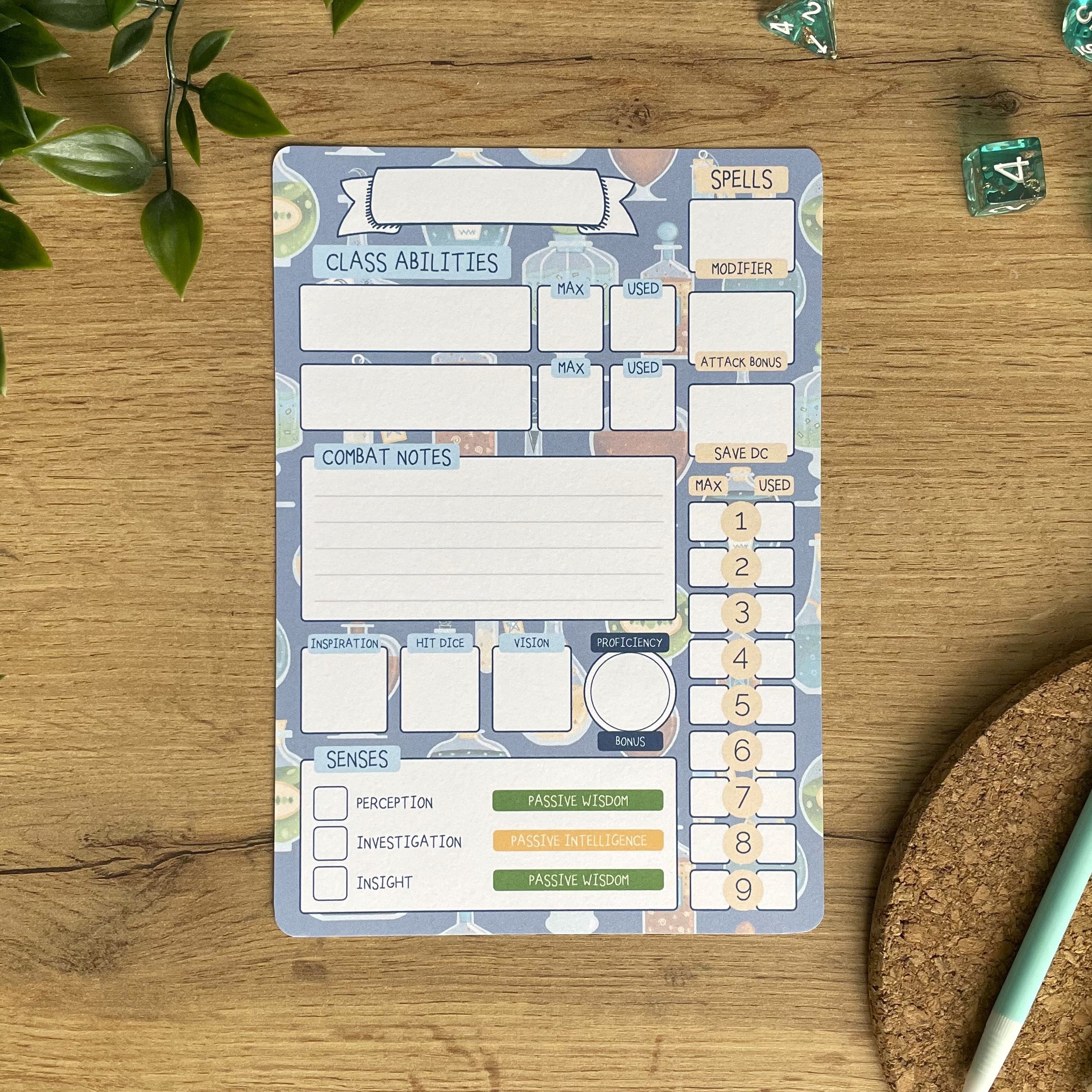 Potion Bottle A5 D&D5e Skill Card set