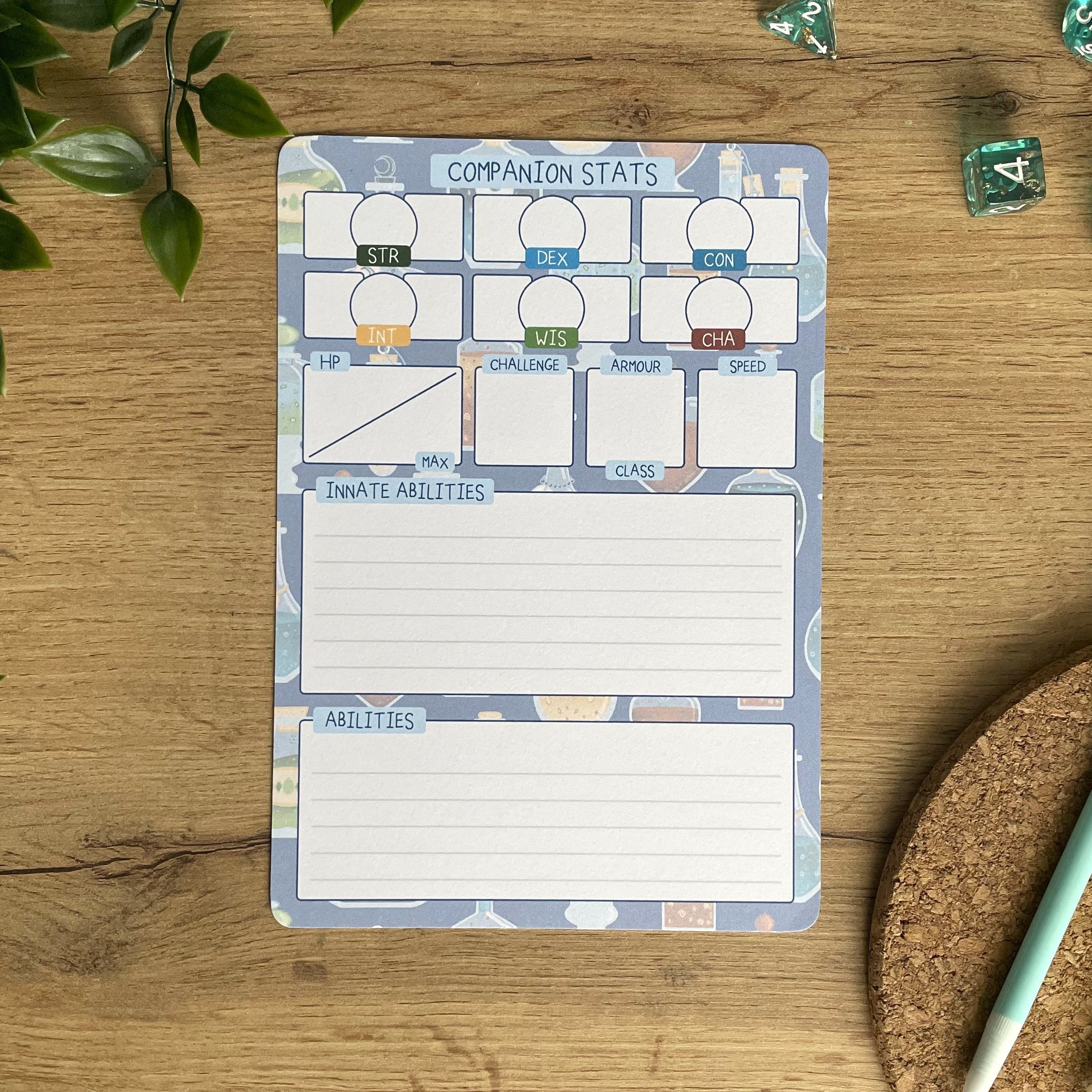 Potion Bottle A5 D&D5e Skill Card set