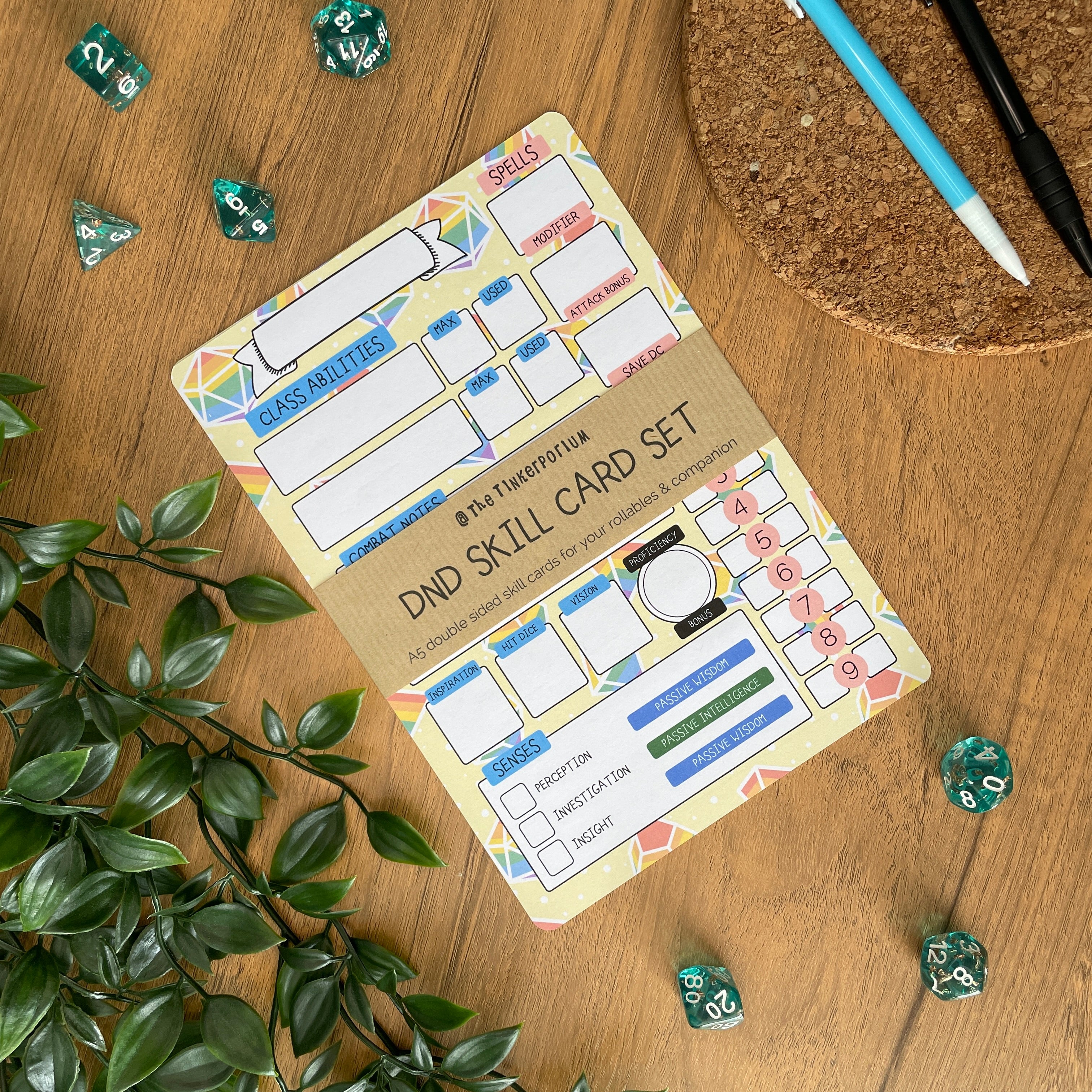 Rainbow Dice A5 D&D5e Skill Card set